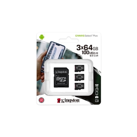 UPC: 0740617299007 | Kingston 64GB 3-Pack microSDXC Canvas Select Plus 100MB/s Read A1 Class 10 UHS-I Memory Card + Adapter SDCS2/64GB