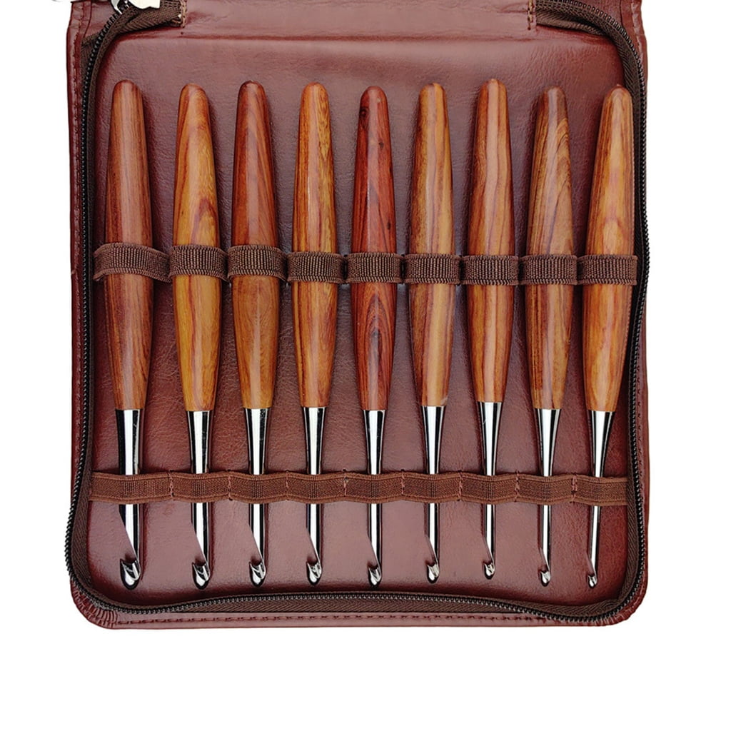 Geemin 9Pcs Wood Handle Crochet Hook Ergonomic Knitting Crochet Hook for Beginner 9Pcs Wood Handle Crochet Hook Needle for Beginner Experienced Hobbyist Knitting