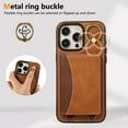 thumbnail image 3 of for iPhone 12 Pro Max Wallet Case with Card Slots, Hand Wrist Strap Rotate Ring Design, Finger Grip Ring PU Leather Magnetic Button Shockproof Purse Phone Cover for iPhone 12 Pro Max, Brown, 3 of 7