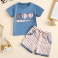 thumbnail image 2 of HCNTES Toddler Baby Boy Summer Clothes Short Sleeve Embroidery Baseball T Shirt & Plaid Shorts Set 2 Piece Outfit baby clothes under 7(2-3 Years,Blue), 2 of 9