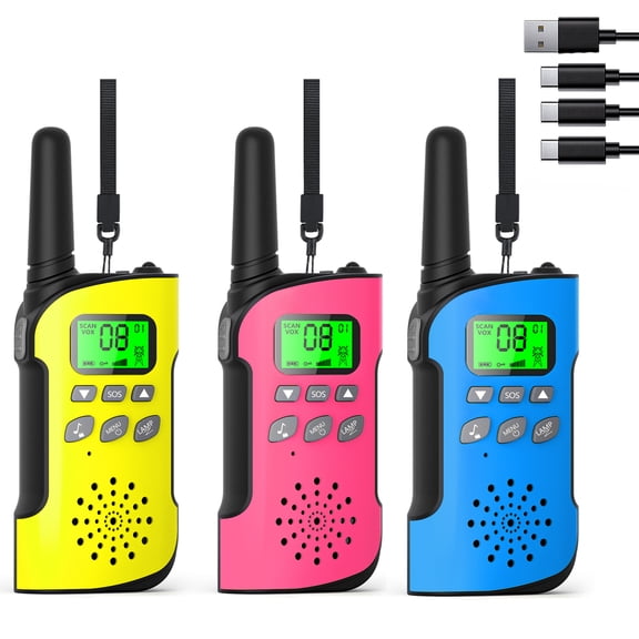 Walkie Talkies for Kids 3 Pack, Rechargeable Two-Way Radio Long Range Built-in 1000mAh Li-ion Battery for Family Camping, Hiking, Cycling