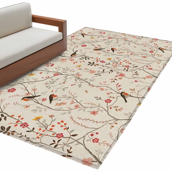 Kitchen Mats for Floor 3x5 Ft, Flowers Birds Non Slip Area Rugs for Kitchen Bedroom Entryway, Country Retro Botanical Floral Branches Washable Carpet Runner Rug Floor Mats for Bedroom Home Decor
