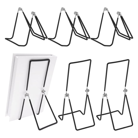 6 Pcs Adjustable Metal Book Stand with Foldable Design 9.06 Inch Portable Display Easel for Cookbook Album Vinyl Record Tablet Magazine Home Office School Use