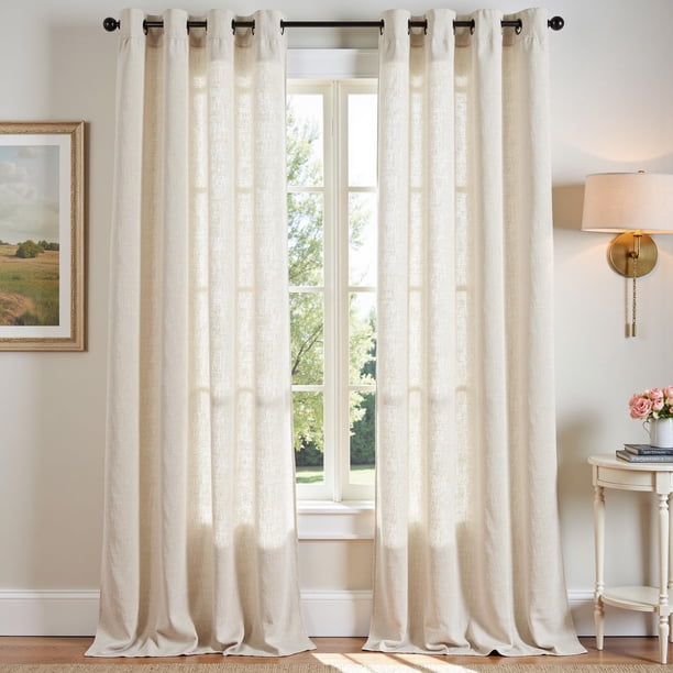Cortinas jinchan mezcla de lino semitransparentes 50x275 cm beige