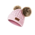 thumbnail image 2 of Kids Beanie Knit Double Pompom Hat for Children Birthday Casual Wear Pink 1Pack, 2 of 5