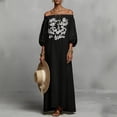 thumbnail image 2 of WRKEKC Summer Dresses for Women Solid Off Shoulder Puff Sleeve Embroidered Maxi Lightweight Summer Chic Soft, 2 of 5