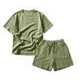 thumbnail image 6 of LEKWK Men Linen Sets Outfits 2 Piece Lightweight Loose Fit Solid Beach Vacation Summer Outfits Short Sleeve Crewneck Casual Tops and Drawstring Shorts, 6 of 6