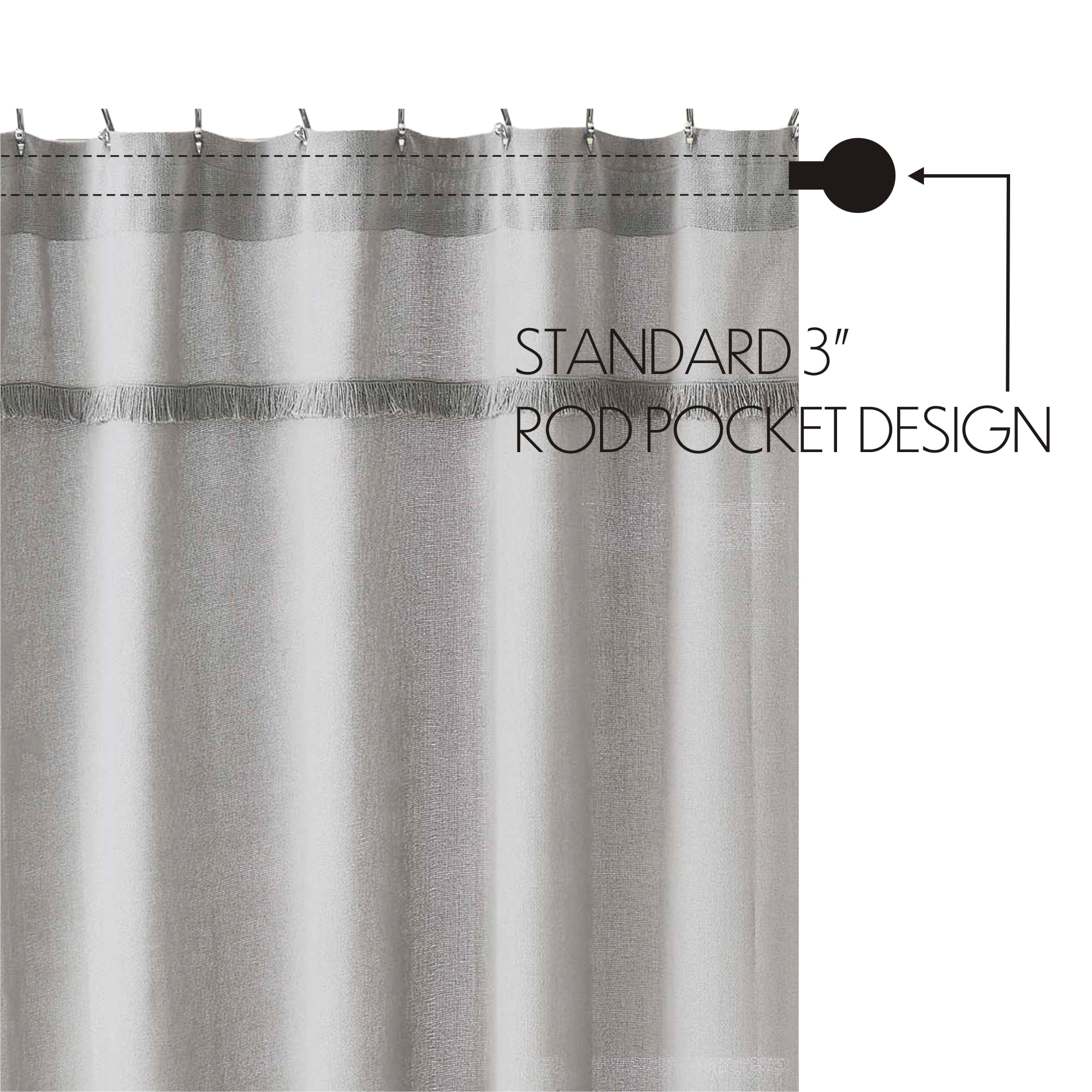 VHC Brands Burlap Dove Grey Fringe Farmhouse Unlined Shower Curtain 72x72