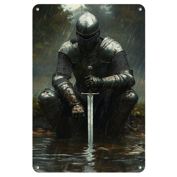 Vintage Knight Metal Tin Plaque -8X12 Inches, Suitable for Rural Wall Art in Homes, Garages, Clubs, And Outdoor Decorations, Pre Drilled for Easy Hanging