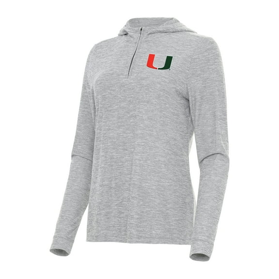 Women's Antigua  Heather Gray Miami Hurricanes Daybreak Quarter-Zip Hoodie