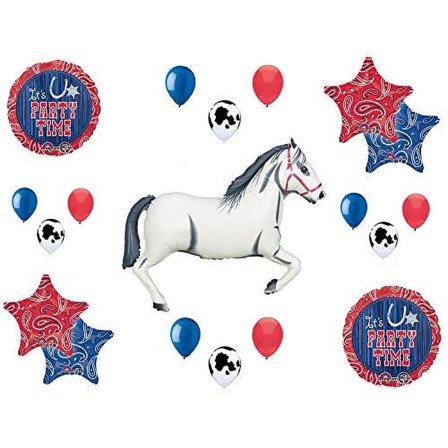 Western Theme Birthday Party Supplies Bandana Hoedown Rodeo Balloon Bouquet Decorations with White Horse