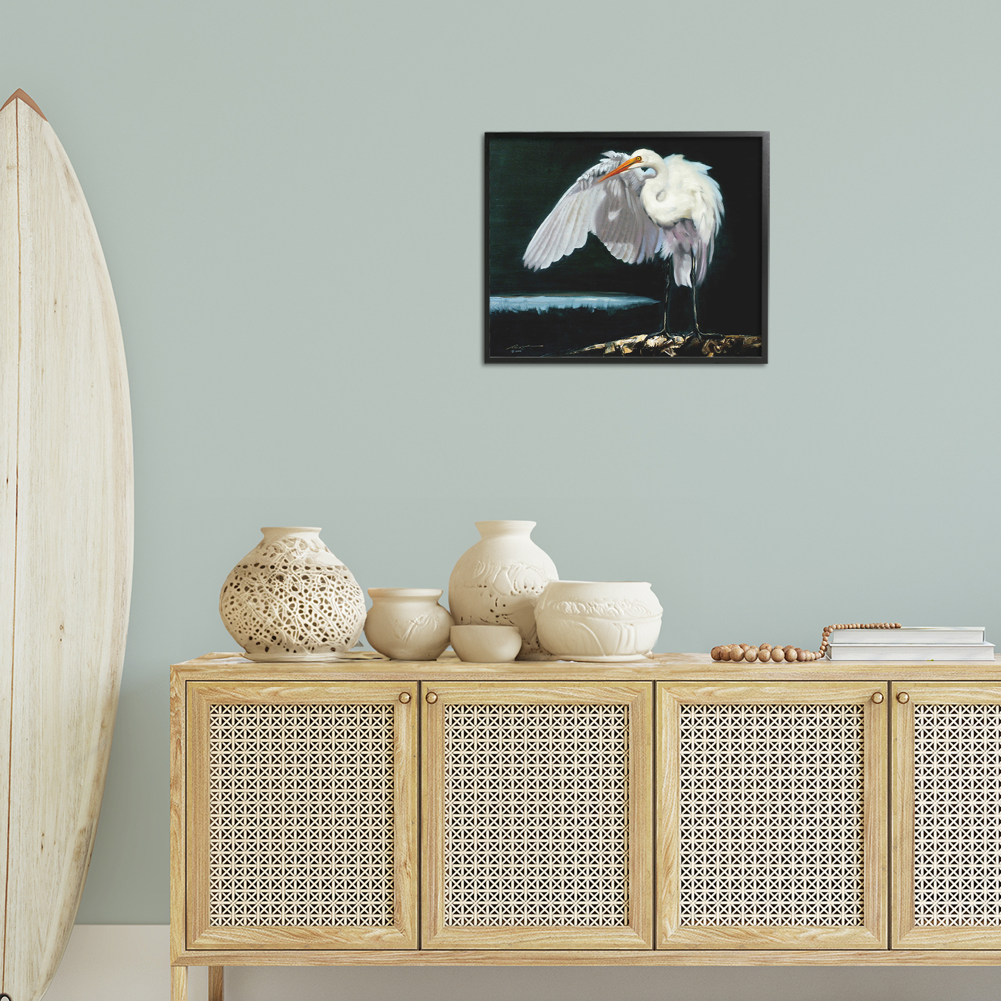 Stupell Industries Stoic Heron Standing Animals & Insects Painting Black Framed Art Print Wall Art, 20 x 16