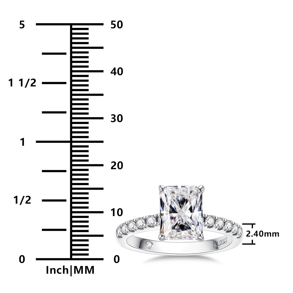 AnuClub 3 Carat Radiant Cut Moissanite Engagement Ring for Women,D color VVS1 18K White Gold Plated S925 Silver Promise Ring