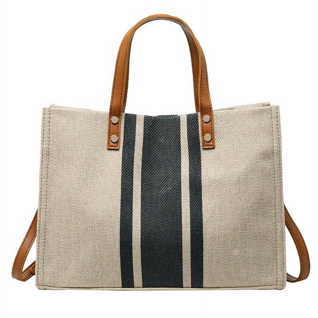 Bolso de mano de gran capacidad para mujer, bolsa de mano a rayas Vintage, sencilla y a la moda