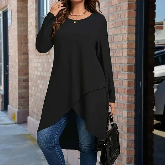 DAFPZW Women's Oversized Shirts Long Sleeve Crew Neck Irregular Hem T-Shirts Casual Comfy Plus Size Stylish Fall Tunic Tops