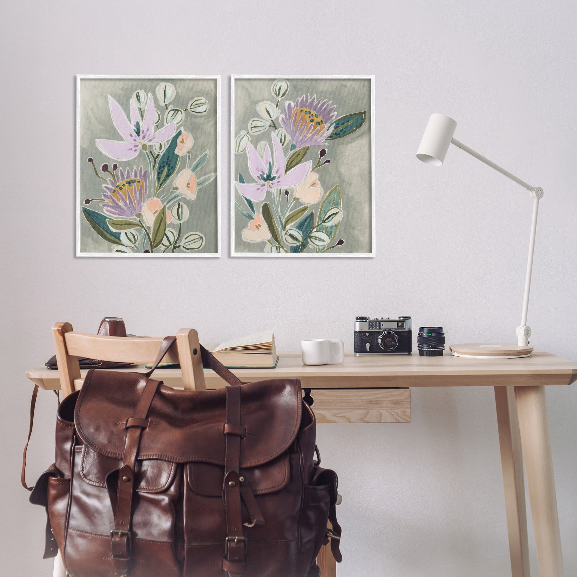 Stupell Industries Abstract Purple Floral Arrangement Botanical & Floral Painting White Framed Art Print Wall Art, 16 x 20, Set of 2
