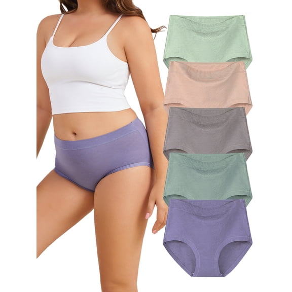 Buankoxy 5 Pack Women Cotton High Waist Panties Stretch Hipster Brief Underwear for Women, Size 6