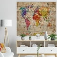 thumbnail image 3 of Designart Vintage World Map & Flags Watercolor Print on Natural Pine Wood Art Print, 20" x 12", 3 of 3