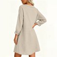 thumbnail image 7 of TEAJOPSUU Women's Midi Dresses Cotton Blend Loose Fit V Neck Button Placket Long Sleeve Dresses with Pockets Casual Solid Color Dresses Khaki, 7 of 7