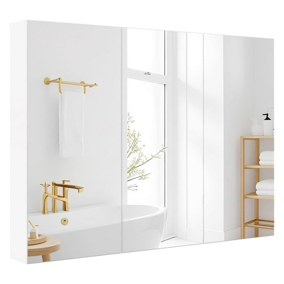Large Bathroom Medicine Cabinet with Mirror & 3 Mirrored Doors, Wall Mounted, Adjustable Shelves, 36 x 4.5 x 25.5 Inches
