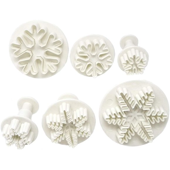 EcoNesxp Strong practicality 6 pieces plastic snowflake fondant biscuit cake plunger cutter mold embossing tool suitable for baking 6 pieces plastic snowflake fondant biscuit cake plunger cutter mold