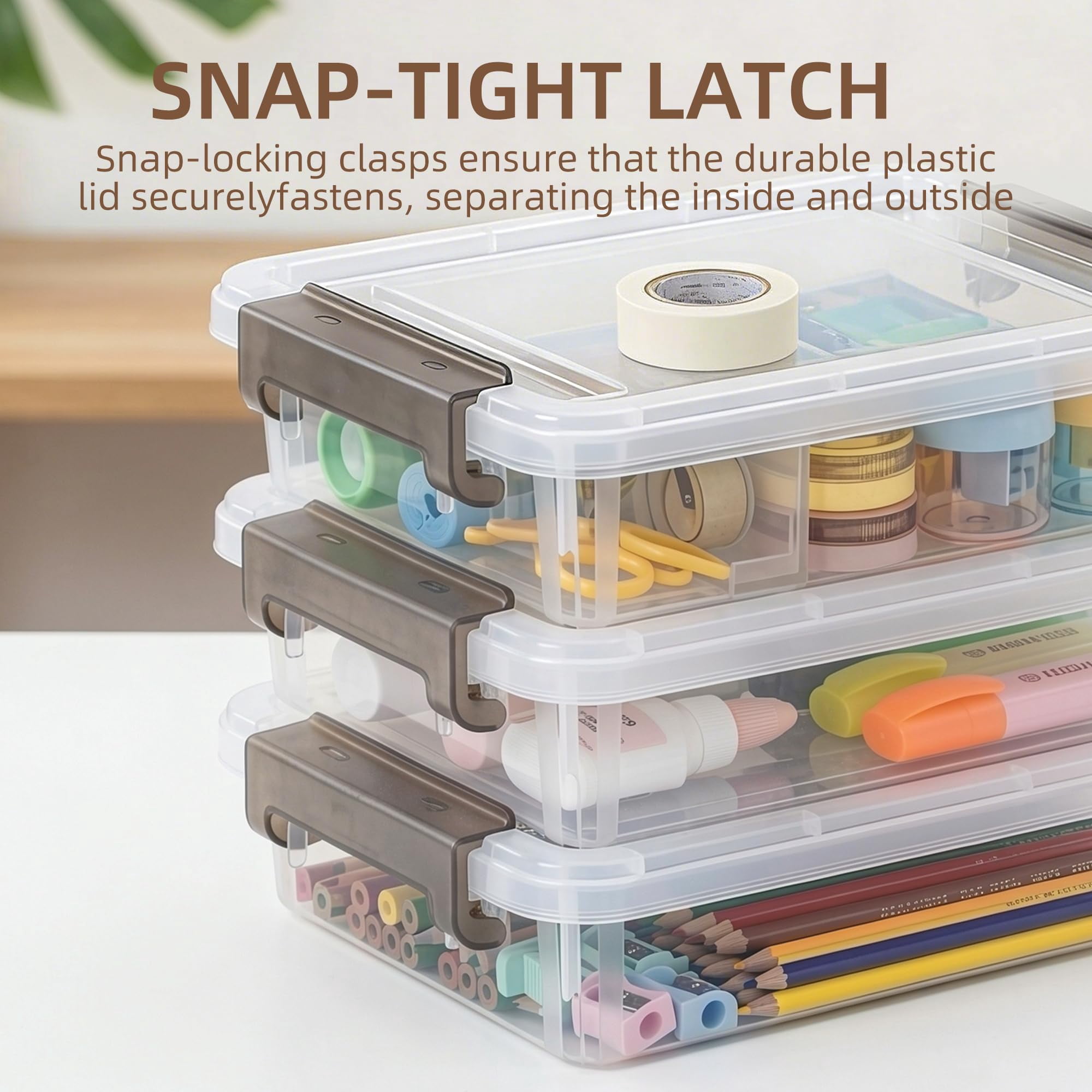 3 PCS Clear Plastic Storage Bins with Latching Lids Stackable Portable Organizers for Documents Photos Scrapbook B5 Paper Storage Containers