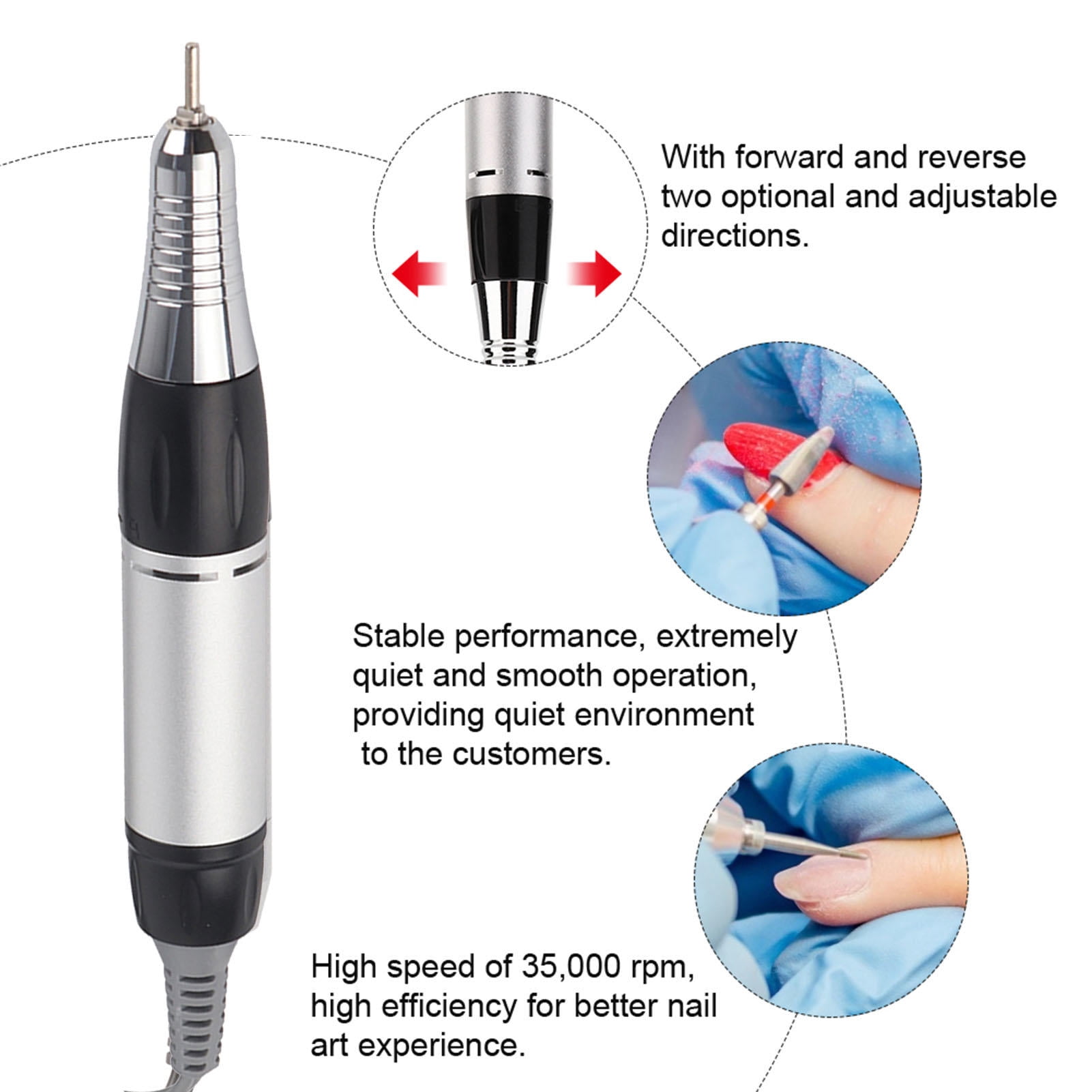 Suodoka 35,000 RPM Electric Nail Art Drill Pen – Quiet, Ergonomic, Tool‑Free Bit Change, Forward/Reverse, Ideal for Home & Salon