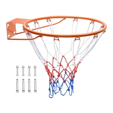 KFFKFF Basketball Rim Replacement Outdoor Indoor Wall Mounted Steel Hoop All Weather, Standard 18" Hanging Basketball Flex Rim Goal Hoop Net