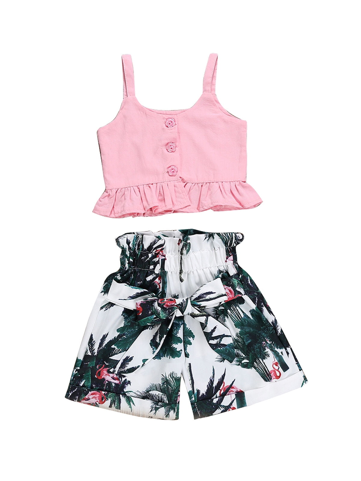 Multitrust - Multitrust Flamingo Toddler Baby Girl Vest Crop Tops Short Pants Outfits Clothes Summer