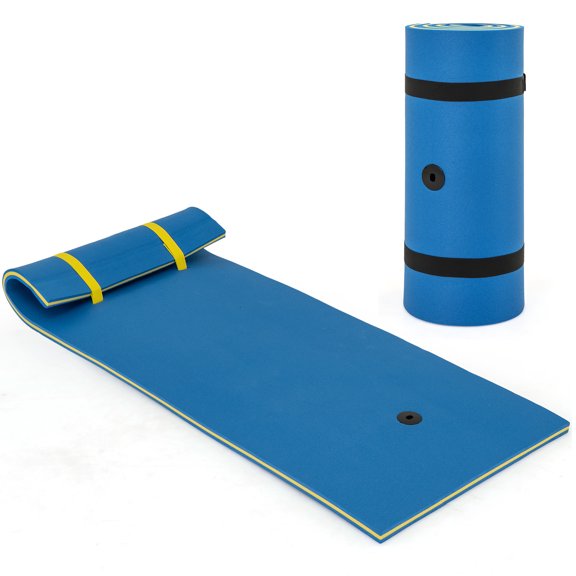 Costway 3-Layer Tear-proof Water Mat Floating Pad Island Water Sports Relaxing Blue