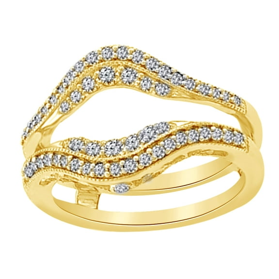 Round Cut White Natural Diamond Enhancer Ring Guard In 14k Solid Yellow Gold (0.5 Ct),Ring Size-10.5