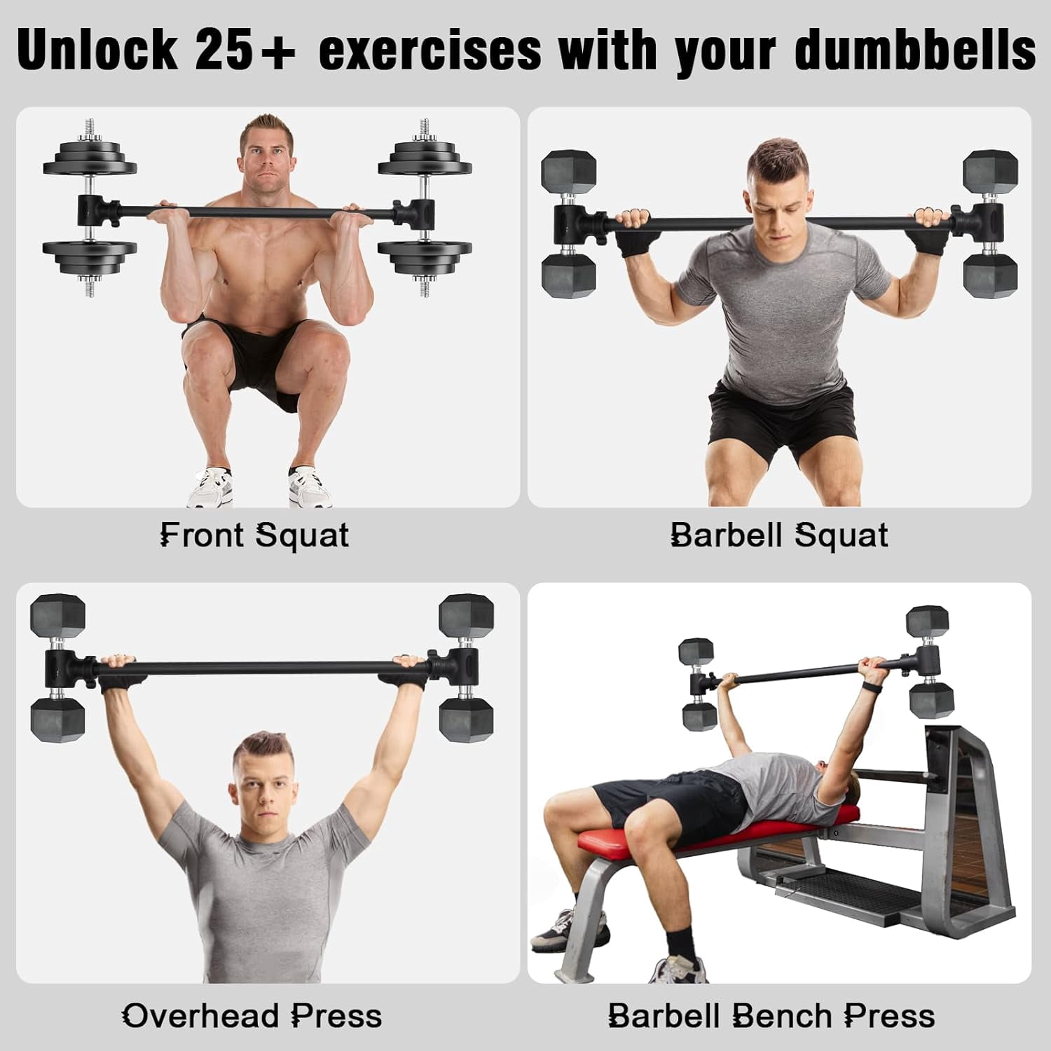 Upgraded  Barbell Converter  - Transform Dumbbells into Barbell, Adjustable Weights,  to 200 lbs, Suitable for Home Gym Fitness