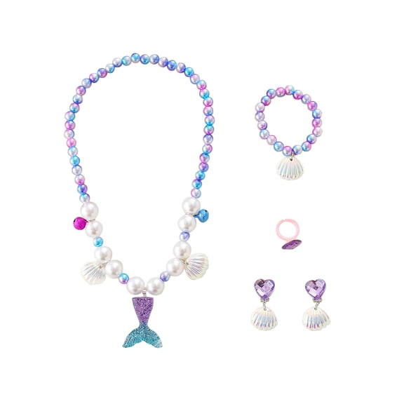 Mermaid Necklace Bracelet Set Mermaid Jewelry Kit Included Shell Necklace Bracelet Ring Earrings Organza Bags for Mermaid Party Costume Jewelry Supplies