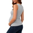 thumbnail image 4 of qolati Maternity Tank Tops for Women Summer Sleeveless Crew Neck Ribbed Knit Slim Fitted Tanks Shirts Side Ruched Pregnancy Basic Tees Top Gray L, 4 of 8