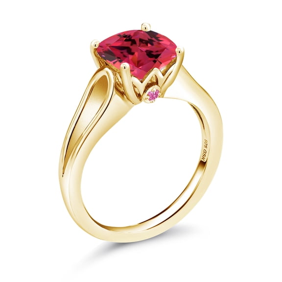 Gem Stone King 18K Yellow Gold Plated Silver Solitaire with Accent Stones Ring 9mm Set with Fancy Pink Zirconia (Size 5)