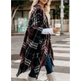 thumbnail image 3 of Women Boho Buffalo Plaid Poncho Pashmina Shawl Wrap Cape Sweater Knitting Cardigan with Tassel, 3 of 6