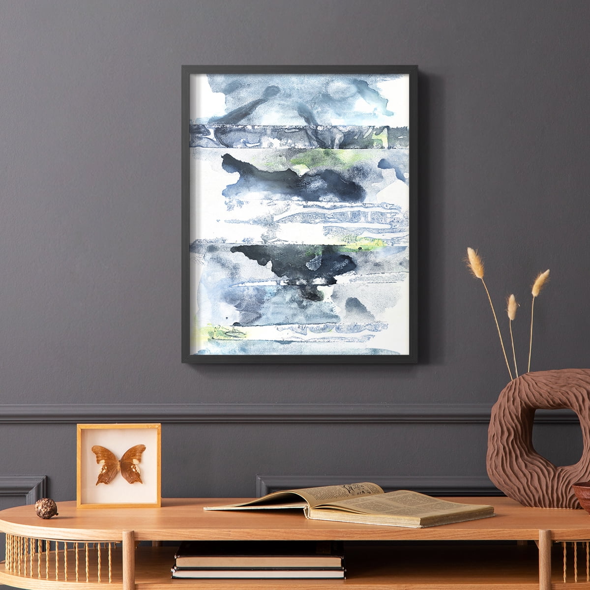 Blue Memories II Framed Print in Black Solid Wood Framed Print No Nail Hanging