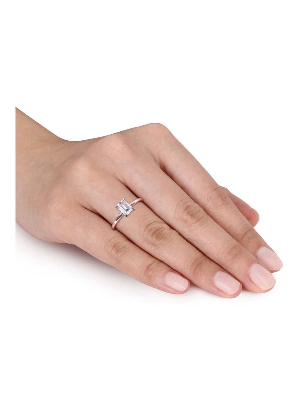 1.00 Carat (Ctw) Lab-Created Emerald-Cut Moissanite Engagement Ring in Sterling Silver for Women
