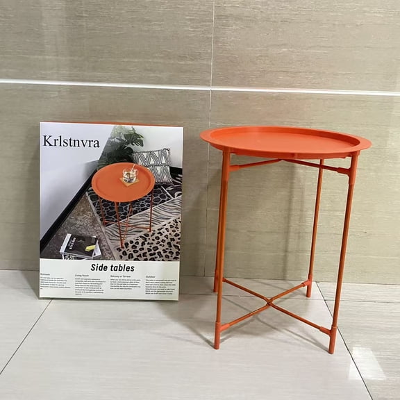Krlstnvra Side tables, Side Tables Outdoor Side Table, Small Patio Table Metal Side Table, Round Folding Side Table, for Outdoor and Living Room,28"D x 20"W x 24"H