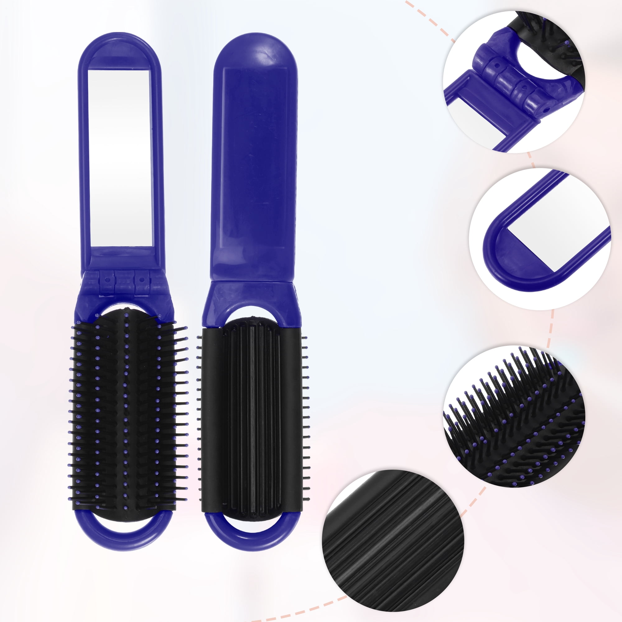 Unique Bargains 1Pc Portable Foldable Mirror Comb Blue