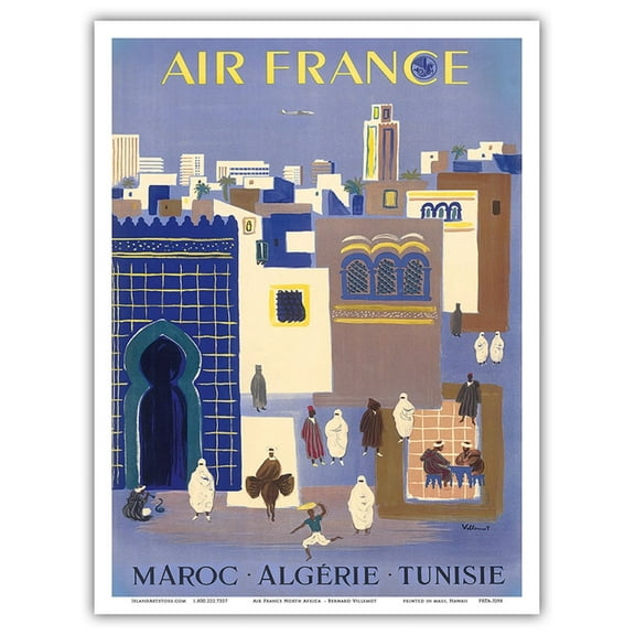 Maroc (Morocco) Algerie (Algeria) Tunisie (Tunisia) - France - Vintage Airline Travel Poster by Bernard Villemot c.1952 - Master Art Print (Unframed) 9in x 12in