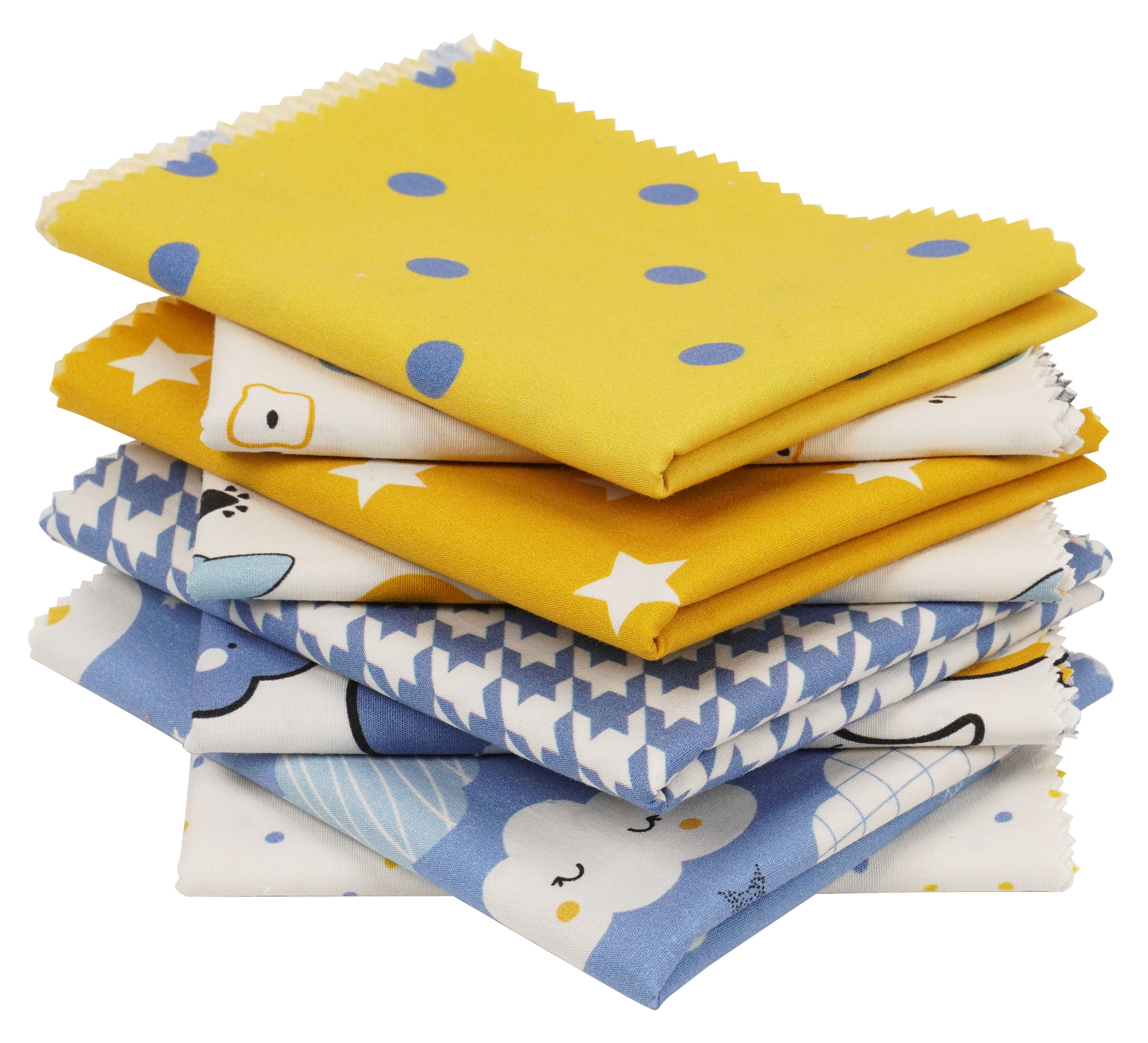 Soimoi 8 Pc Fat Quarter Bundle-Kids Collection - Nursery DecorPrint 18"x 22"DIY Patchwork-100% CottonPre-Cut Quilting Fabric Blue-Yellow & White