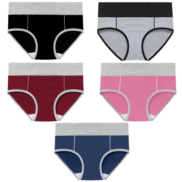 Paquete de 5 ropa interior de algodón de cintura alta y talla grande para chicas gorditas.