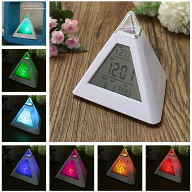 ODOMY Alarm Clock, Color Changing Triangle Alarm Clock LED Night Light Clock Kids Wake Up