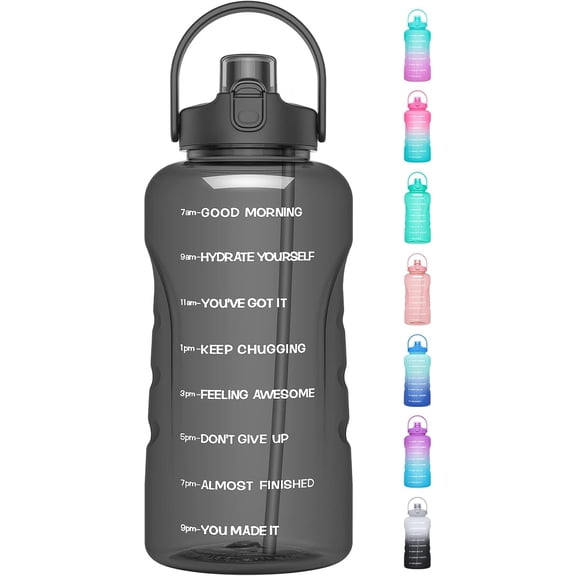 GEDUX 128 oz Motivational Water Bottle with Time Marker, Leakproof Wide Mouth Water Bottle, BPA-Free 2-in-1 Lid with Straw & Spout for Gym Camping