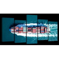 Elephant Stock Metal Ship Wall Art - Horizontal Multi Panel Canvas - 5 Pieceliving Room Wall Decor - Photography Transportation Multi Panel - Pink And Teal Decor - 49" x 24"