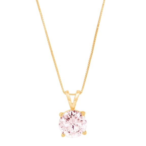 2 ct Brilliant Round Cut Solitaire Simulated Pink Diamond 14k Yellow Gold Pendant with 16" Chain