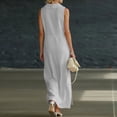 thumbnail image 6 of AKOEE Women's Linen Maxi Dress Buttons Split Sleeveless Cowl Neck Elegant Wedding Guest Summer Casual Long Dress (M, Gray), 6 of 7