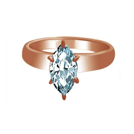Marquise Cut Simulated Blue Aquamarine CZ Solitaire Ring in 14k Rose Gold Over Sterling Silver By Jewel Zone US