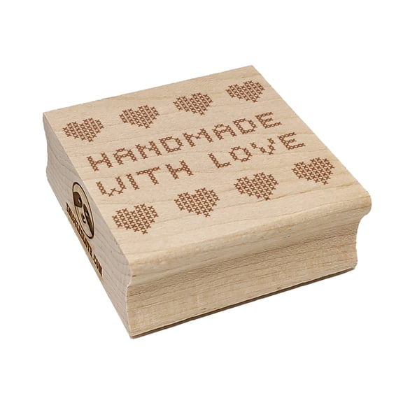 Handmade with Love Cross Stitch Square Rubber Stamp Stamping Scrapbooking Crafting - Small 1.25in